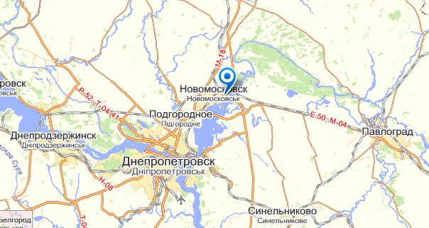 Новомосковск на карте