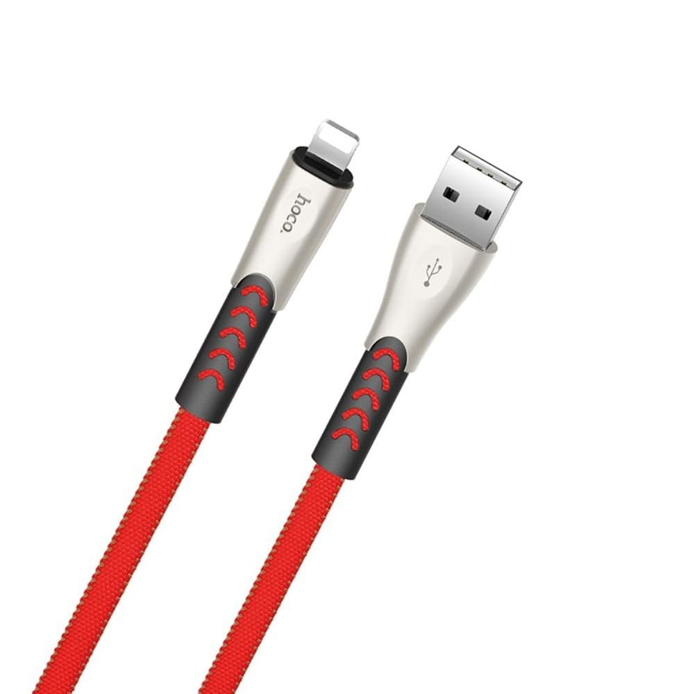 USB-кабель Hoco U48, Lightning, 120 см, плоский, в нейлоновой оплетке, 2.4 А, красный