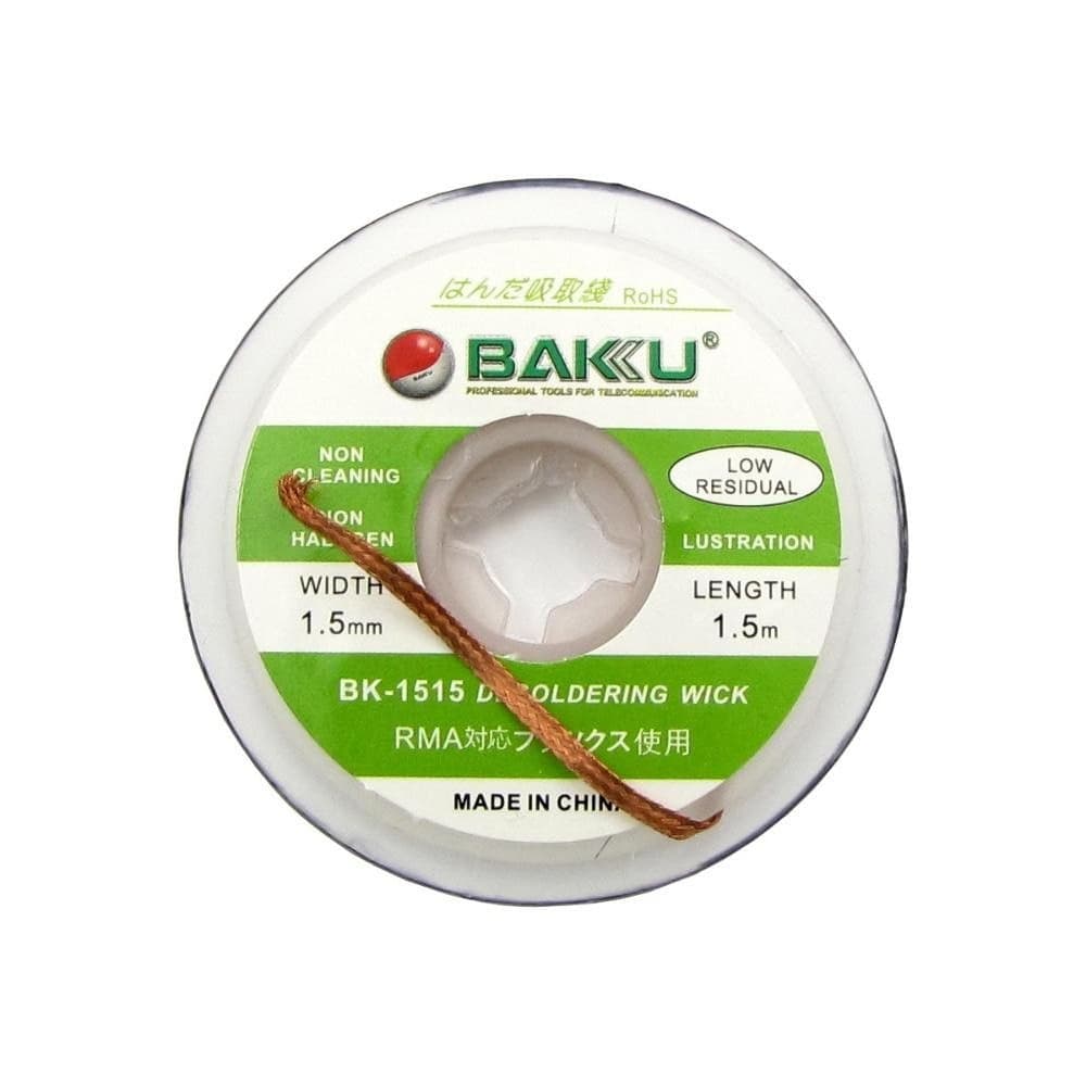 Лента-оплетка BAKU BK-1515, для выпайки припоя, медная, ширина 1.5 мм, длина 1.5 м | очиститель припоя | BK1515
