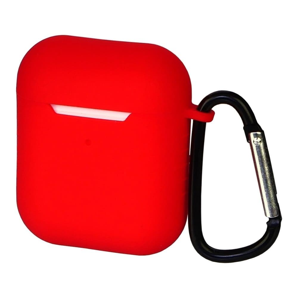 Чехол силиконовый с карабином Apple AirPods, AirPods 2, красный