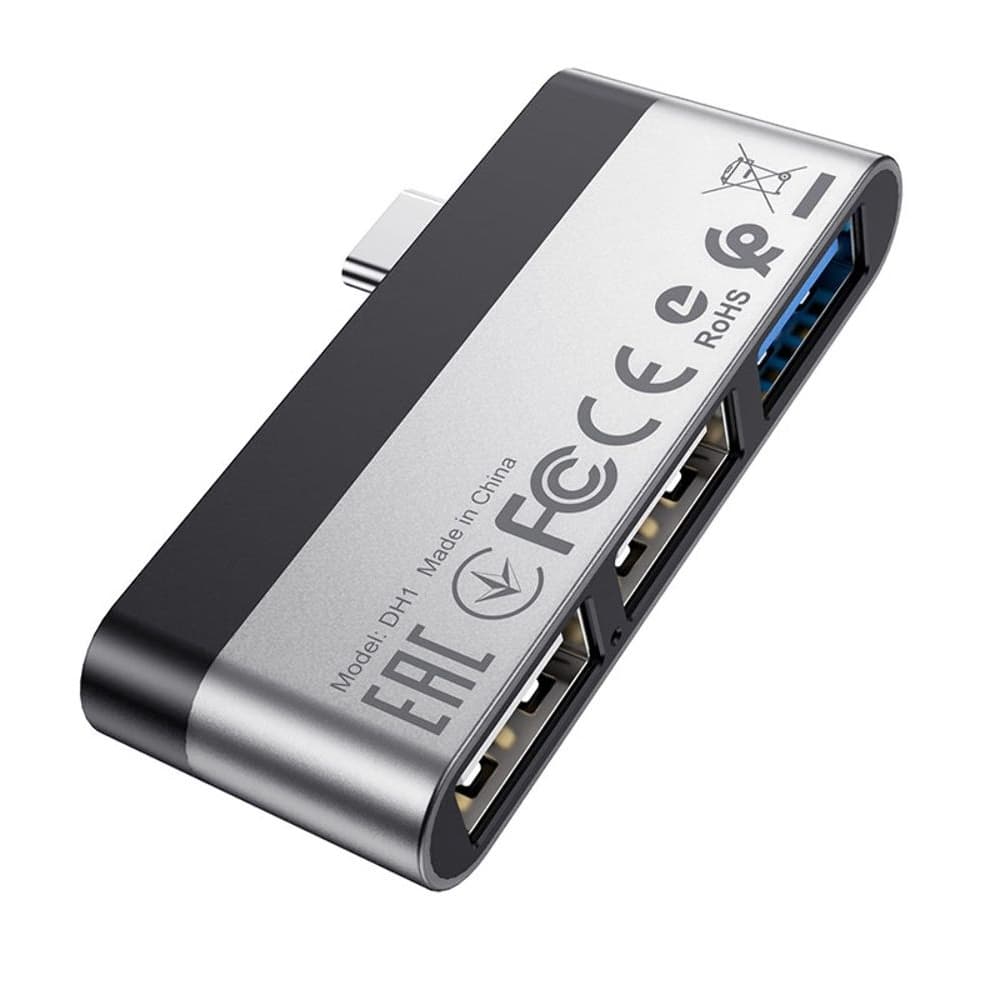 Мультиадаптер Borofone DH1, 3 в 1, Type-C на USB 3.0 (F), 2 USB 2.0 (F), без провода, серебристый | USB-хаб