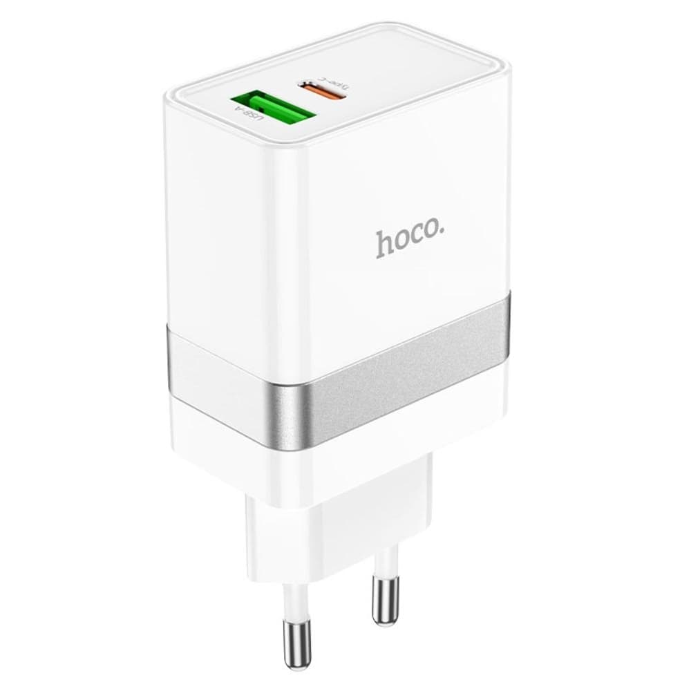 Сетевое зарядное устройство Hoco N21, 1 USB, 1 USB Type-C, Power Delivery, 30 Вт, Quick Charge 3.0, белое