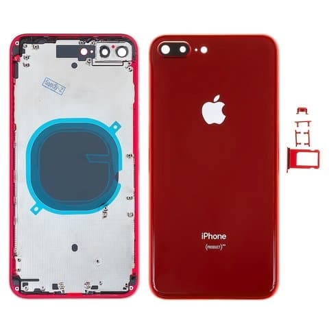 Корпус Apple iPhone 8 Plus, красный, с держателем SIM-карты, с боковыми кнопками, Original (PRC), (панель, панели)