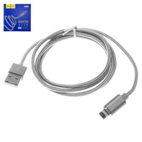 USB-кабель Hoco U40A, Lightning, 100 см, магнитный, в нейлоновой оплетке, 2.0 А, серый