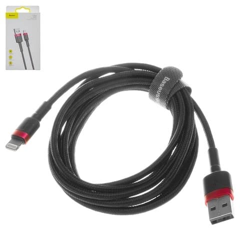 USB-кабель Baseus, Lightning, 200 см, в нейлоновой оплетке, 1,5А, черный, красный, #CALKLF-C19