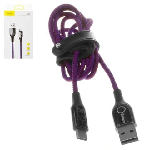 USB-кабель Baseus, Type-C, 100 см, с индикатором, в нейлоновой оплетке, 3.0 А, фиолетовый, #CATCD-05