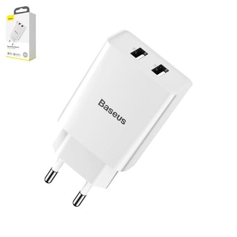 Сетевое зарядное устройство Baseus Speed Mini Dual, Quick Charge, белое, USB тип-A, 10,5 Вт, 2 порта, CCFS-R02