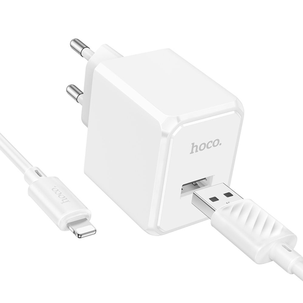 Сетевое зарядное устройство Hoco CS11A, USB, белое, с кабелем USB на Lightning