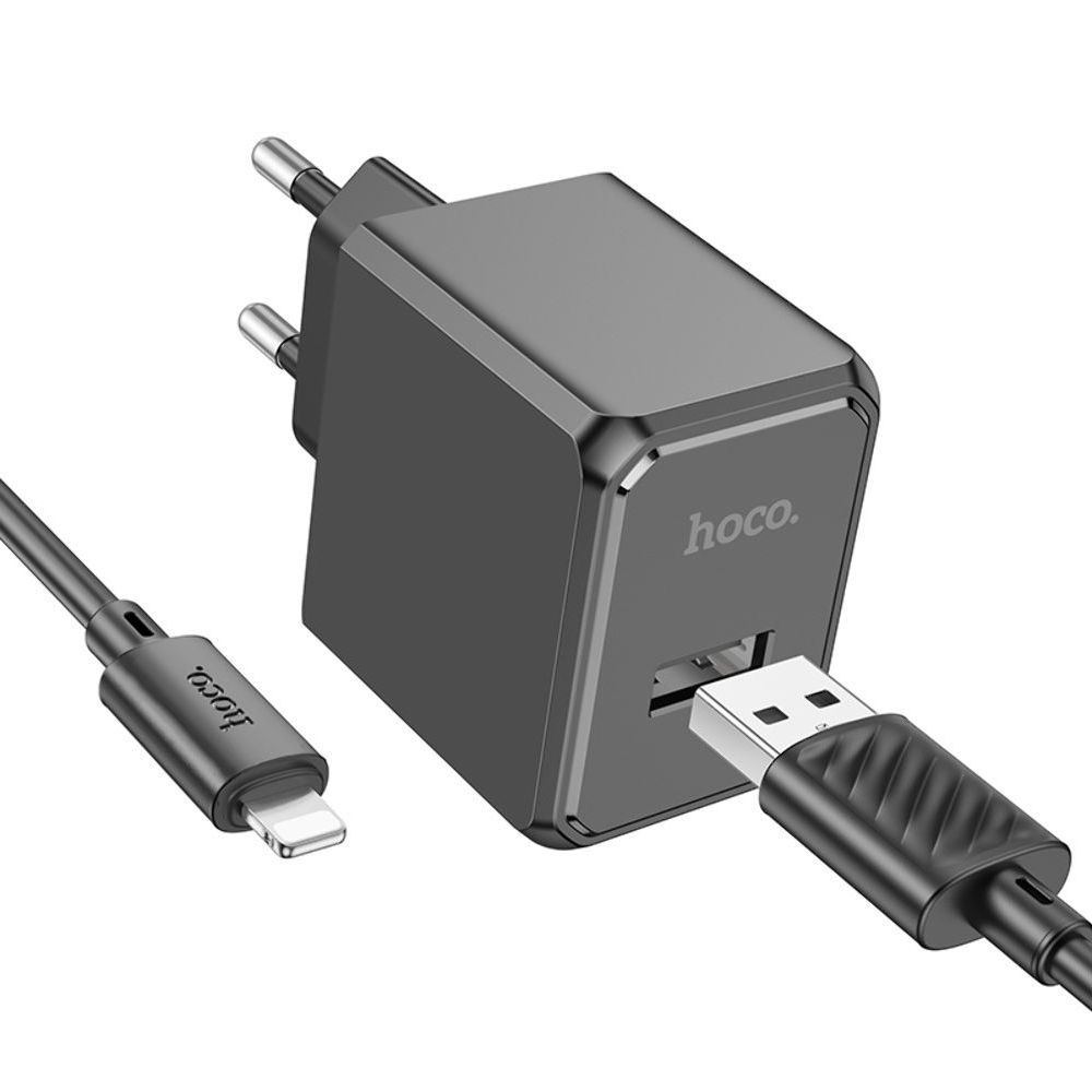 Сетевое зарядное устройство Hoco CS11A, USB, черное, с кабелем USB на Lightning