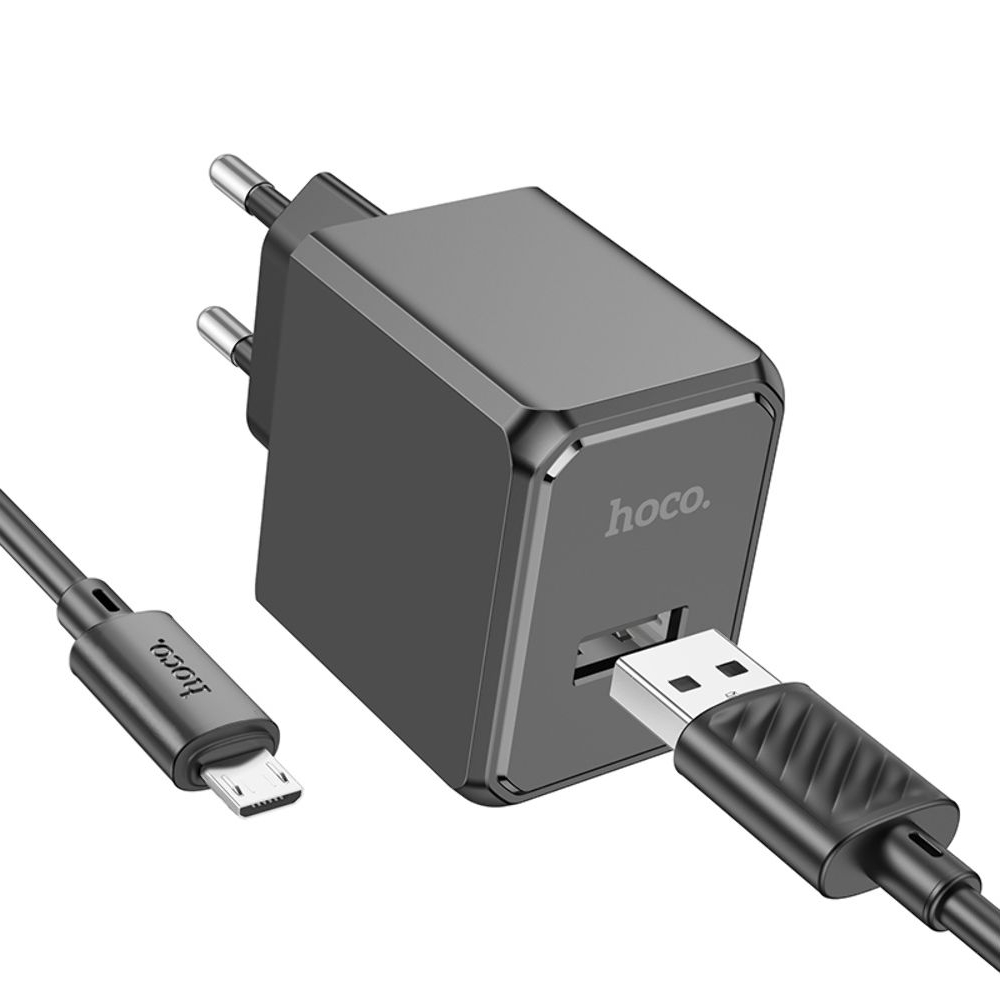 Сетевое зарядное устройство Hoco CS11A, USB, черное, с кабелем USB на MicroUSB
