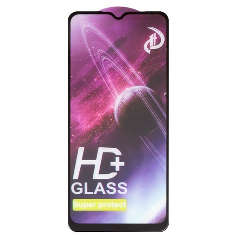 Закаленное защитное стекло Realme C21Y, C25Y, C33, C35, Narzo 50A, 0.33 мм, совместимо с чехлом, черное, Full Glue (клей по всей площади стекла), HD+