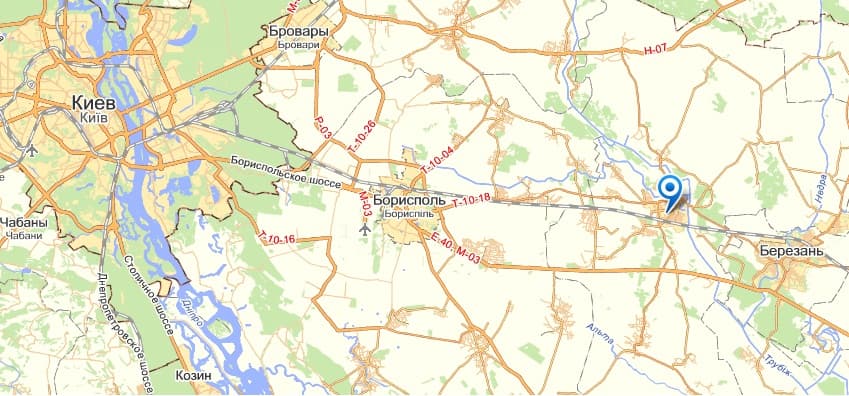 Барышевка на карте
