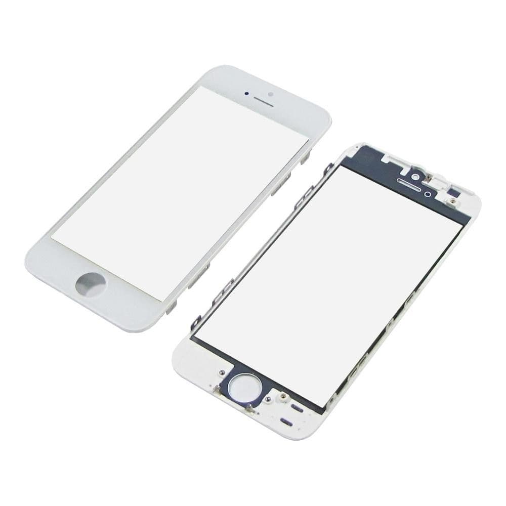 Стекло дисплея Apple iPhone 5, белое, с рамкой, с OCA-пленкой, High Copy | стекло тачскрина