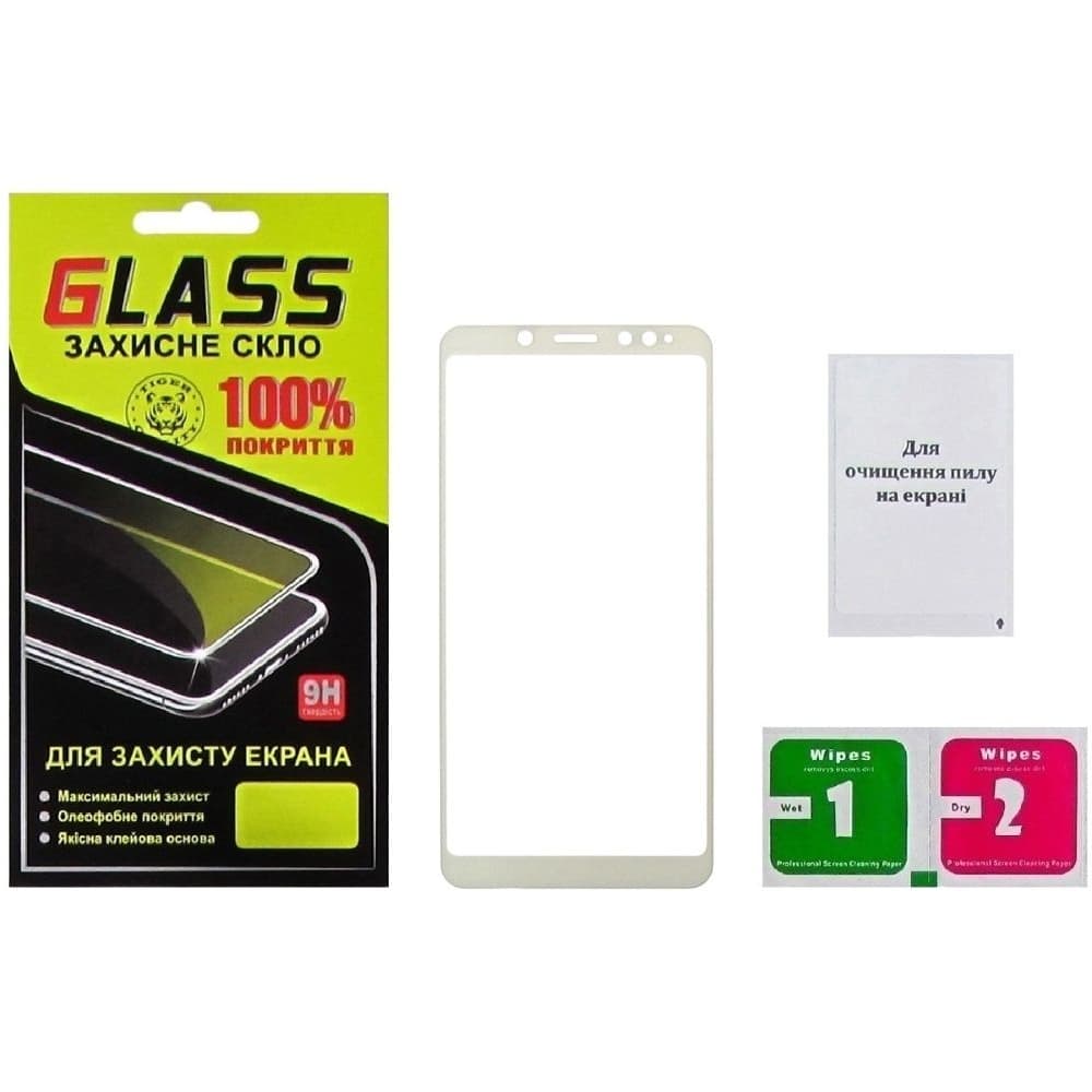 Закаленное защитное стекло Xiaomi Redmi Note 5, Redmi Note 5 Pro, белое, Люкс, 0.25 мм, 2.5D, Full Glue (клей по всей площади стекла), совместимо с чехлом
