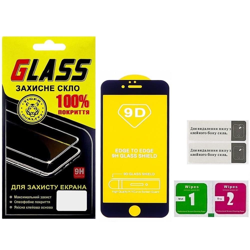 Закаленное защитное стекло Apple iPhone 6, iPhone 6S, черное, 0.3 мм, 2.5D, Full Glue (клей по всей площади стекла), совместимо с чехлом