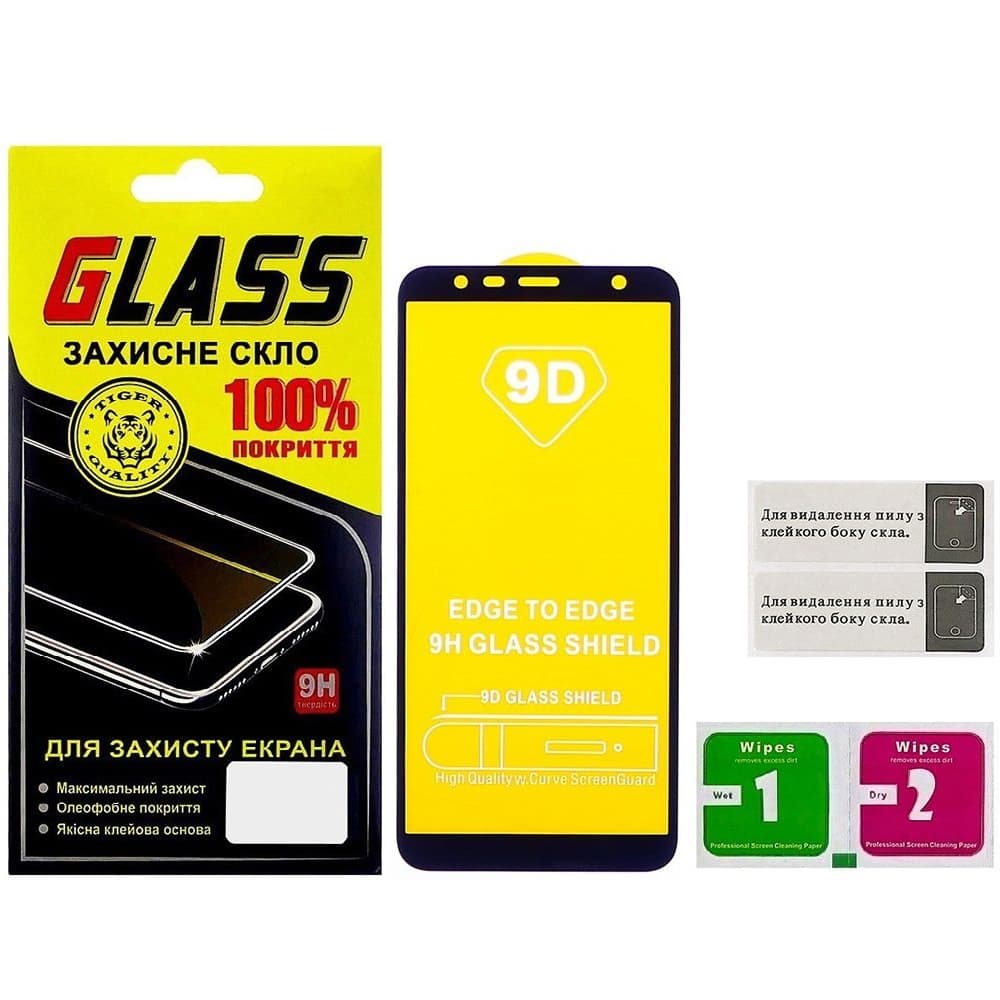 Закаленное защитное стекло Samsung SM-J415 Galaxy J4 Plus, SM-J610 Galaxy J6 Plus, черное, 0.3 мм, 2.5D, Full Glue (клей по всей площади стекла), совместимо с чехлом