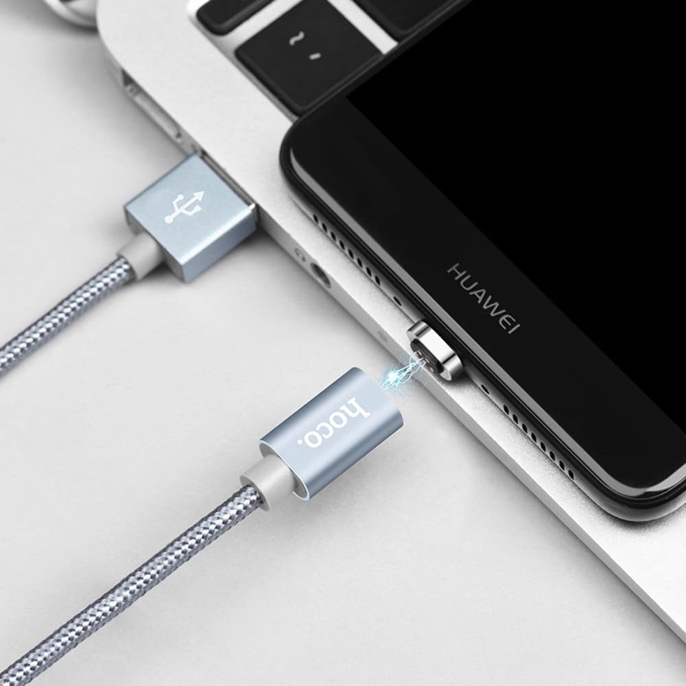 USB-кабель Hoco U40A, Type-C, 100 см, магнитный, в нейлоновой оплетке, 2.0 А, серый