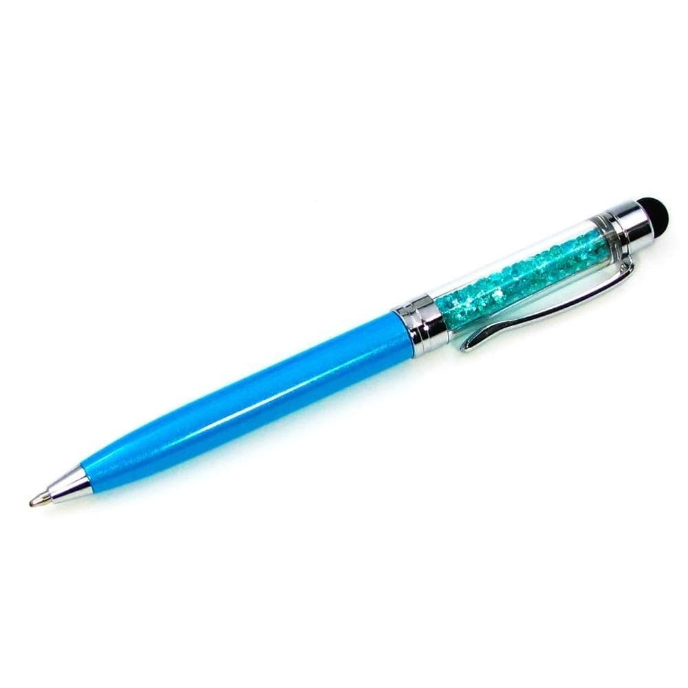 Стилус емкостный, с шариковой ручкой, металлический, голубой, с голубыми кристаллами