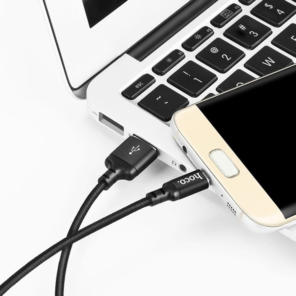 USB-кабель Hoco X14, Micro-USB, 100 см, в нейлоновой оплетке, 2.4 А, чорний