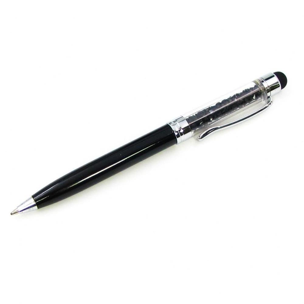 Стилус емкостный, с шариковой ручкой, металлический, черный с черными кристаллами