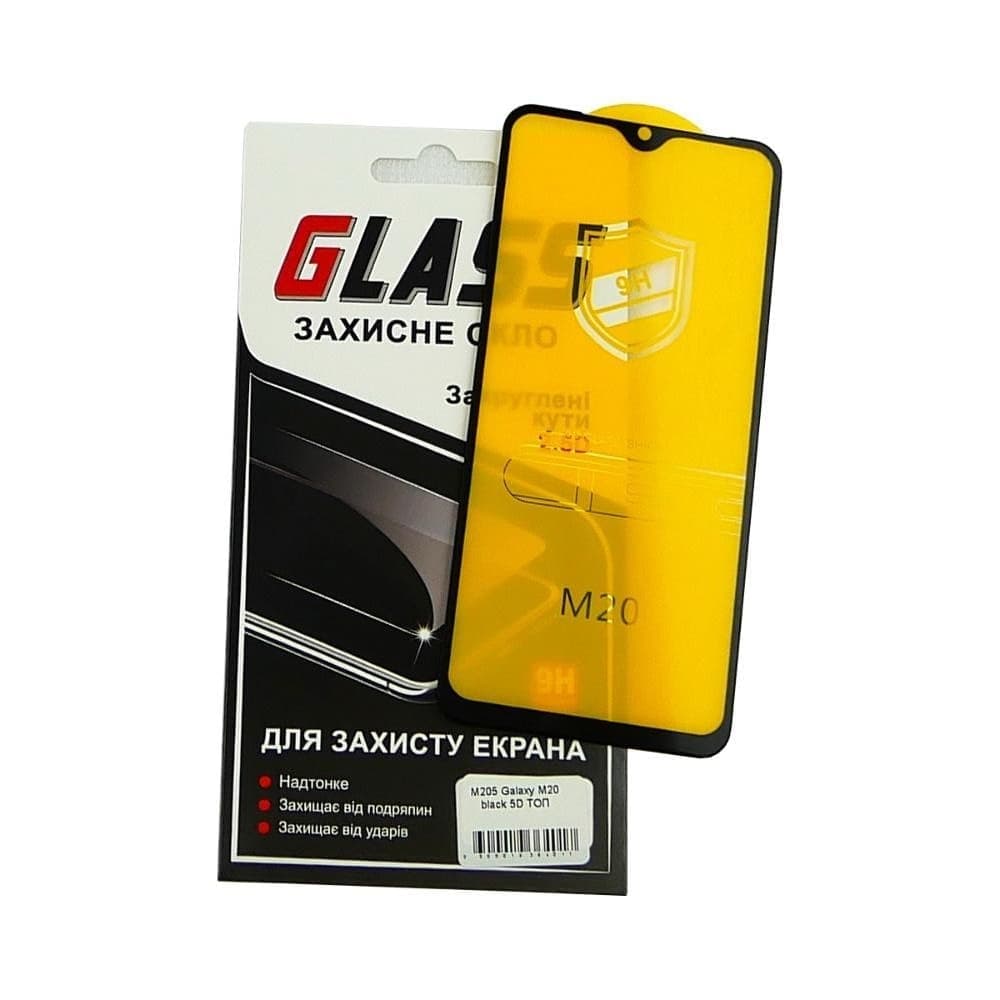 Закаленное защитное стекло Samsung SM-M205 Galaxy M20, черное, ТОП, 0.3 мм, 5D, совместимо с чехлом