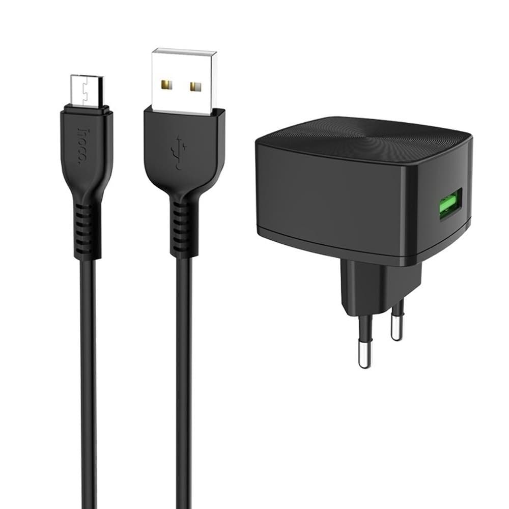 Сетевое зарядное устройство Hoco C70A, 1 USB, 3.0 А, 18 Вт, Quick Charge 3.0, Micro-USB, черное
