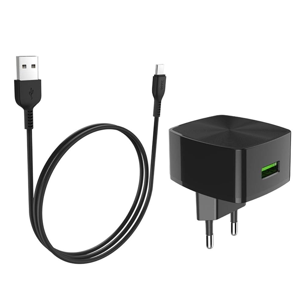 Сетевое зарядное устройство Hoco C70A, 1 USB, 3.0 А, 18 Вт, Quick Charge 3.0, Type-C, черное