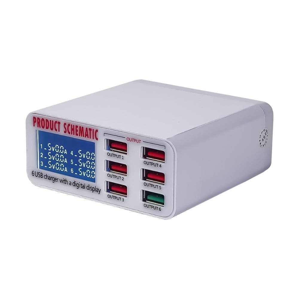 Сетевое зарядное устройство WLX-896, сетевое, Quick Charge, 6 USB-портов c выходом 5 В 6 А, белое
