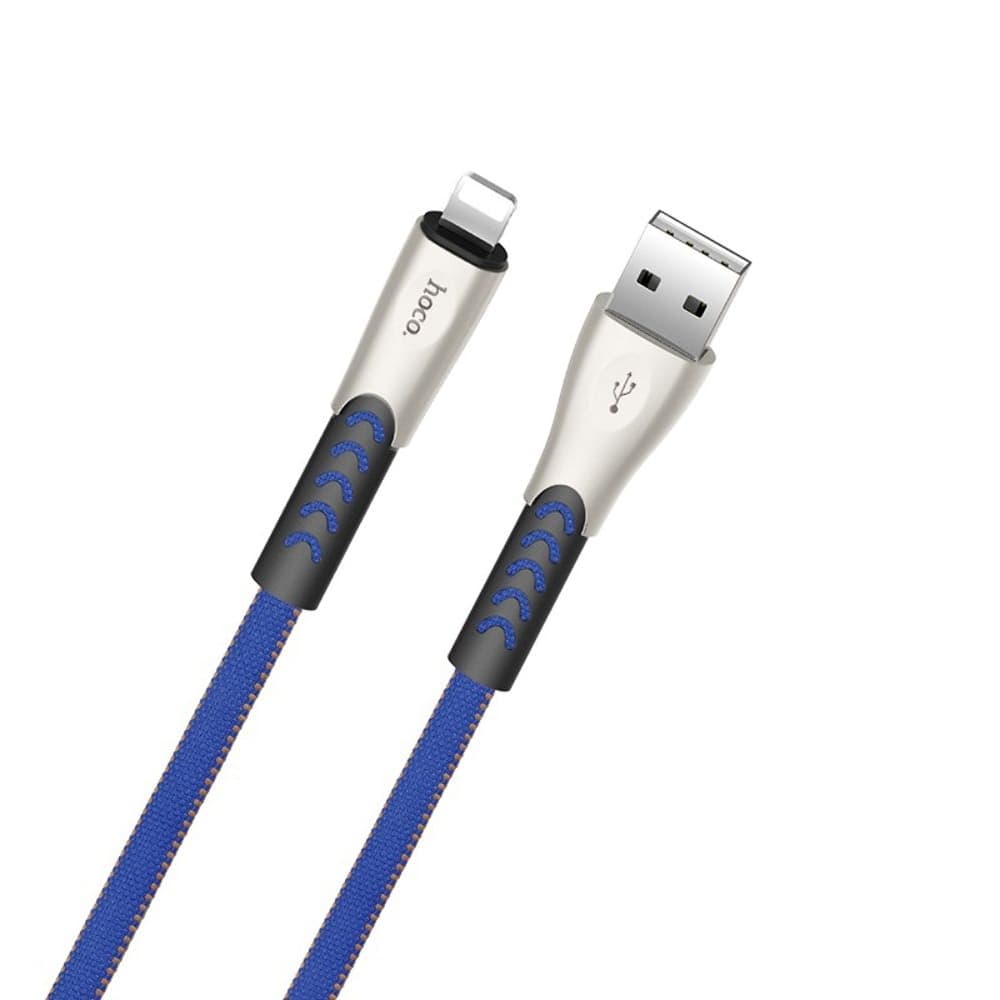 USB кабель Hoco U48, Lightning, 120 см, плоский, в нейлоновой оплетке, 2.4 А, синий