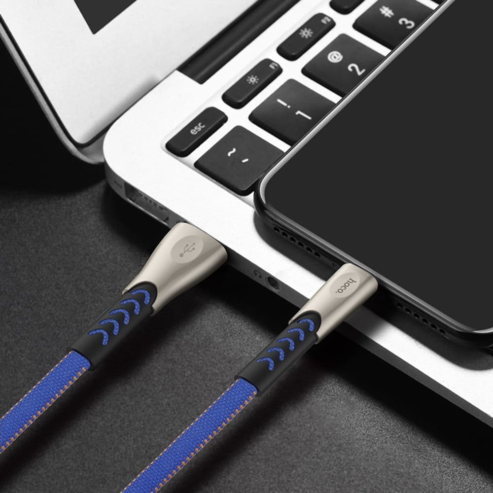 USB-кабель Hoco U48, Lightning, 120 см, плоский, в нейлоновой оплетке, 2.4 А, синий