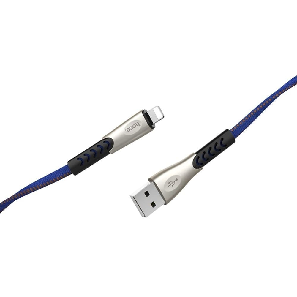 USB-кабель Hoco U48, Lightning, 120 см, плоский, в нейлоновой оплетке, 2.4 А, синий