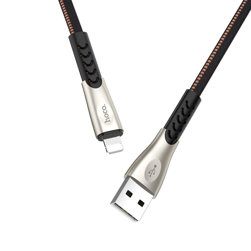 USB-кабель Hoco U48, Lightning, 120 см, плоский, в нейлоновой оплетке, 2.4 А, черный