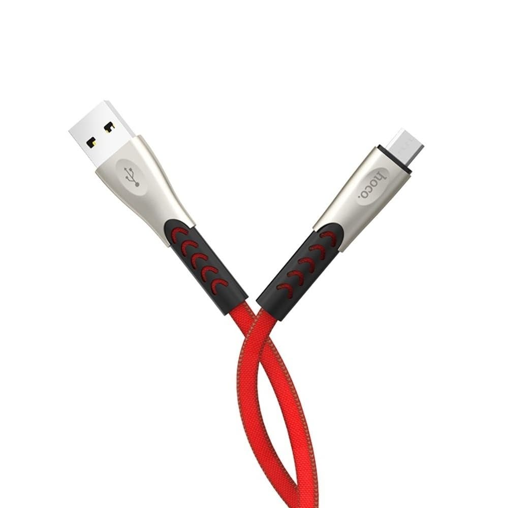 USB кабель Hoco U48, Micro, 120 см, плоский, в нейлоновой оплетке, 2.4 А, красный
