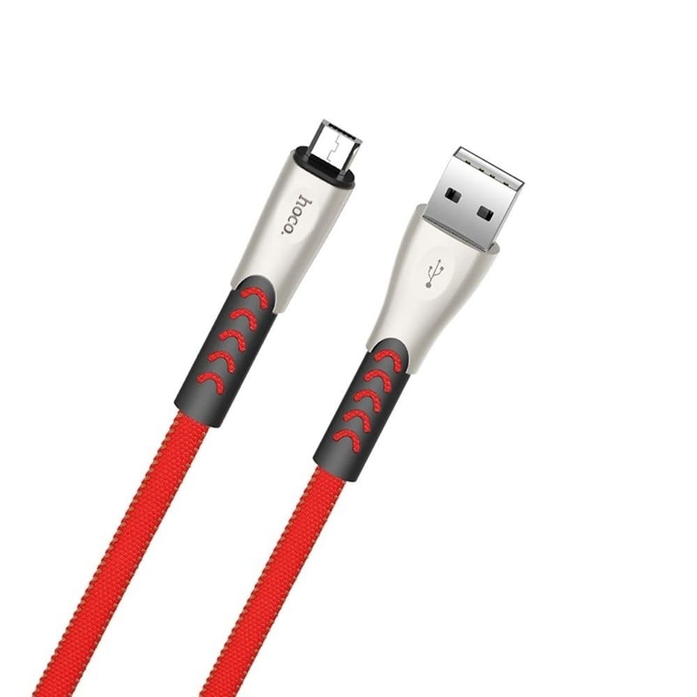 USB-кабель Hoco U48, Micro-USB, 120 см, плоский, в нейлоновой оплетке, 2.4 А, красный