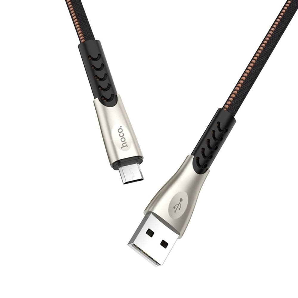 USB-кабель Hoco U48, Micro-USB, 120 см, плоский, в нейлоновой оплетке, 2.4 А, черный