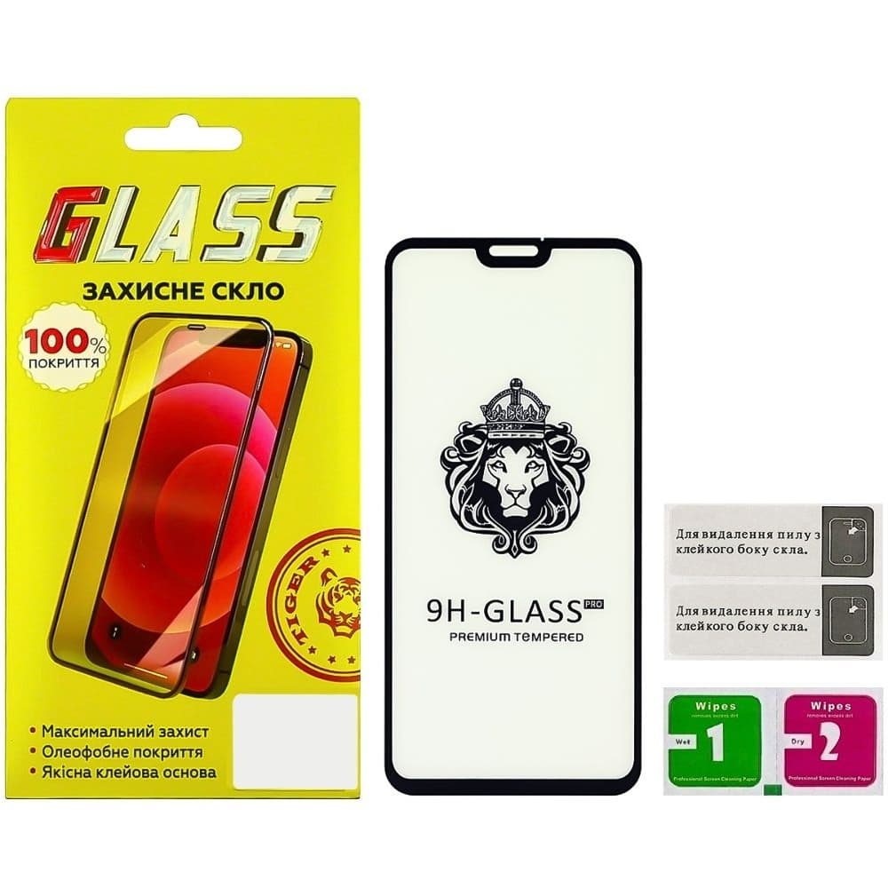 Закаленное защитное стекло Huawei Honor 8X, черное, Lion, 0.3 мм, 2.5D, Full Glue (клей по всей площади стекла), совместимо с чехлом
