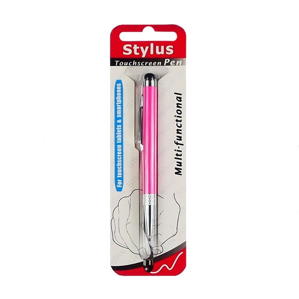 Стилус емкостный, с выдвижной шариковой ручкой, металлический, розовый