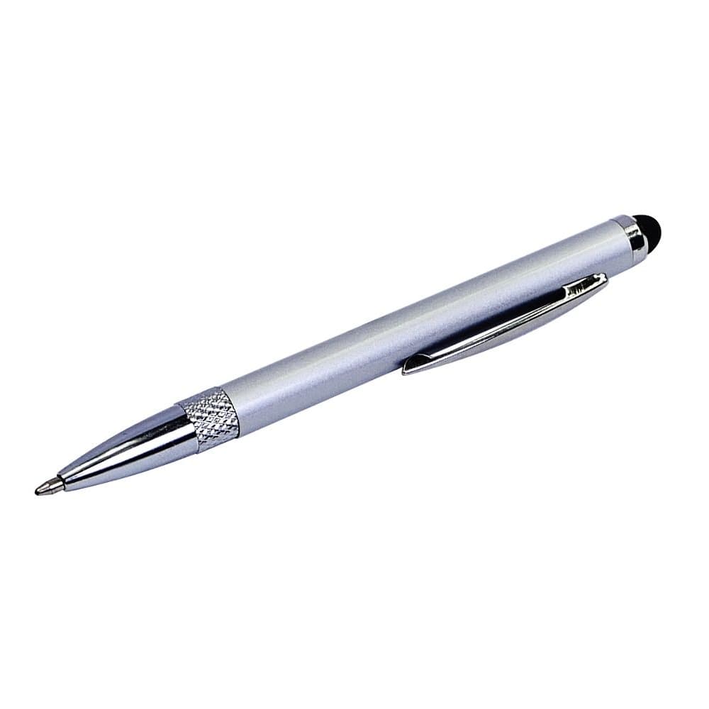 Стилус емкостный, с выдвижной шариковой ручкой, металлический, серебристый