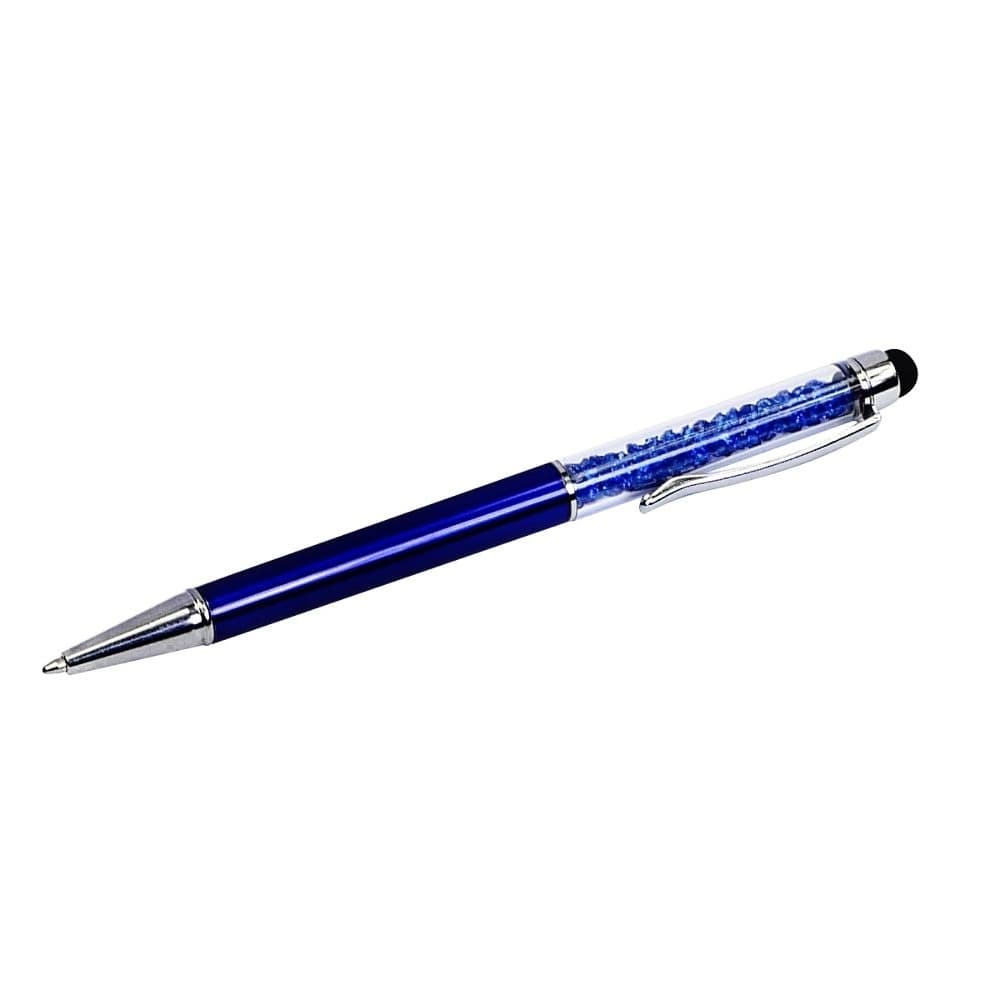 Стилус емкостный, с шариковой ручкой, металлический, синий, с синими кристаллами