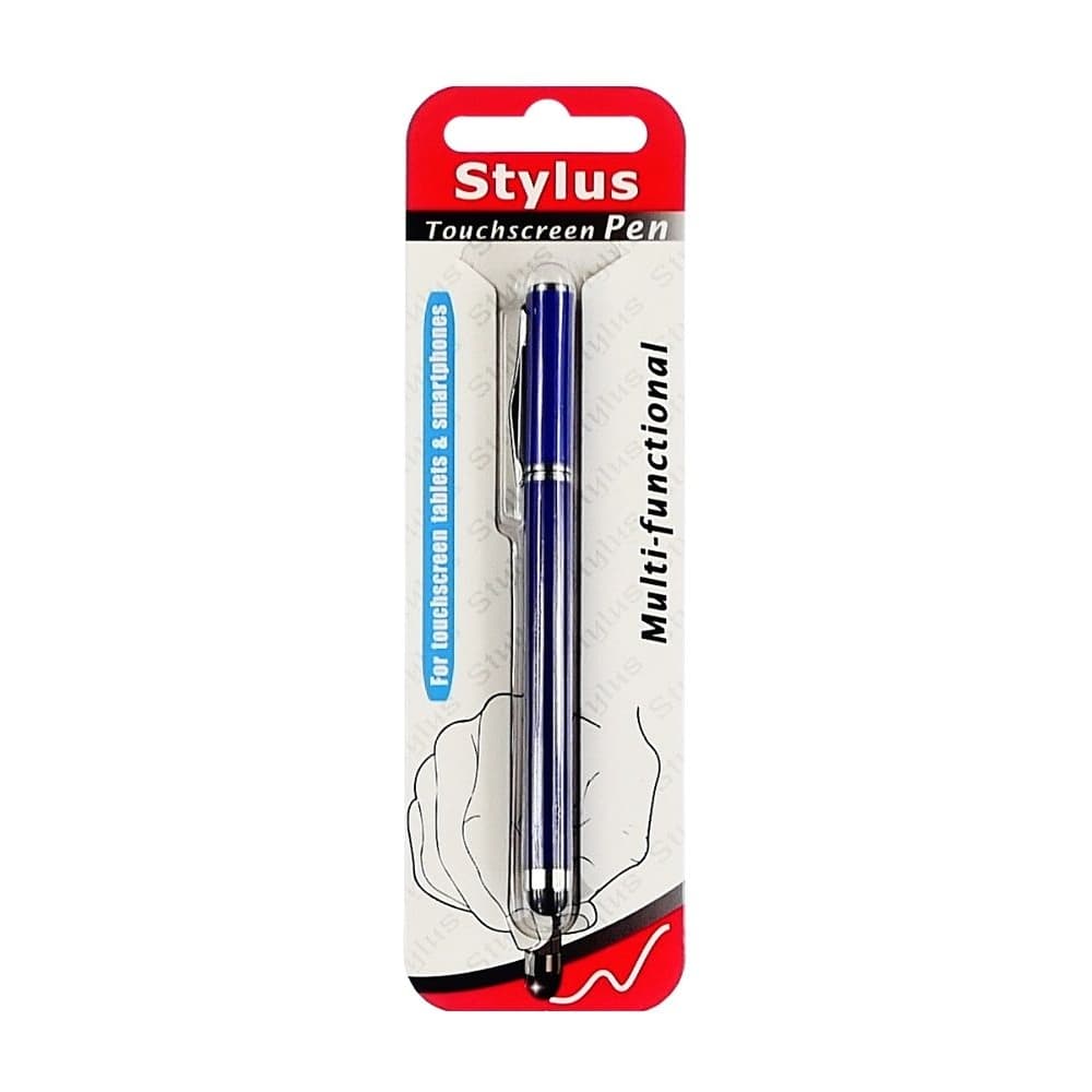 Стилус емкостный, с шариковой ручкой, металлический, синий