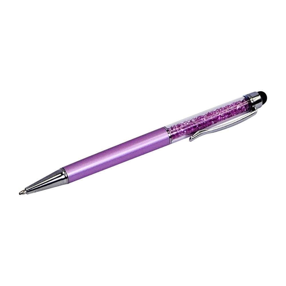 Стилус емкостный, с шариковой ручкой, металлический, фиолетовый с фиолетовыми кристаллами