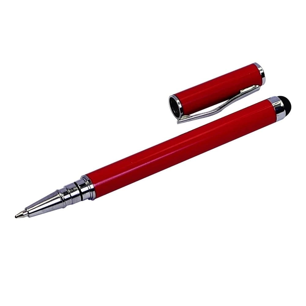 Стилус емкостный, с шариковой ручкой, металлический, красный