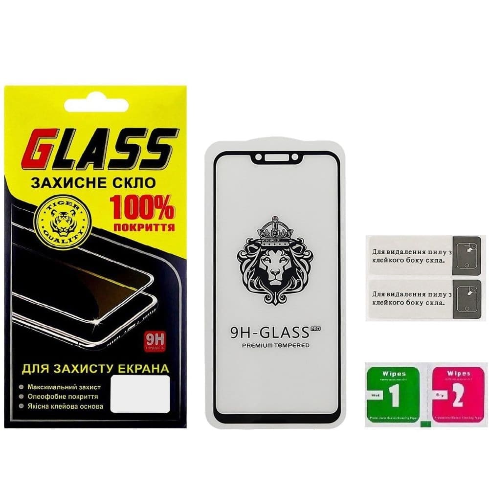 Закаленное защитное стекло Huawei P Smart Plus, Mate 20 Lite, Nova 3i, черное, Lion, 0.3 мм, 2.5D, Full Glue (клей по всей площади стекла), совместимо с чехлом