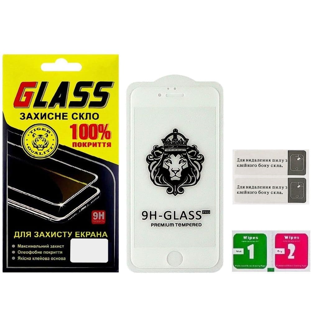 Закаленное защитное стекло Apple iPhone 6, iPhone 6S, белое, Lion, Full Glue (клей по всей площади стекла), 0.3 мм, 2.5D, совместимо с чехлом