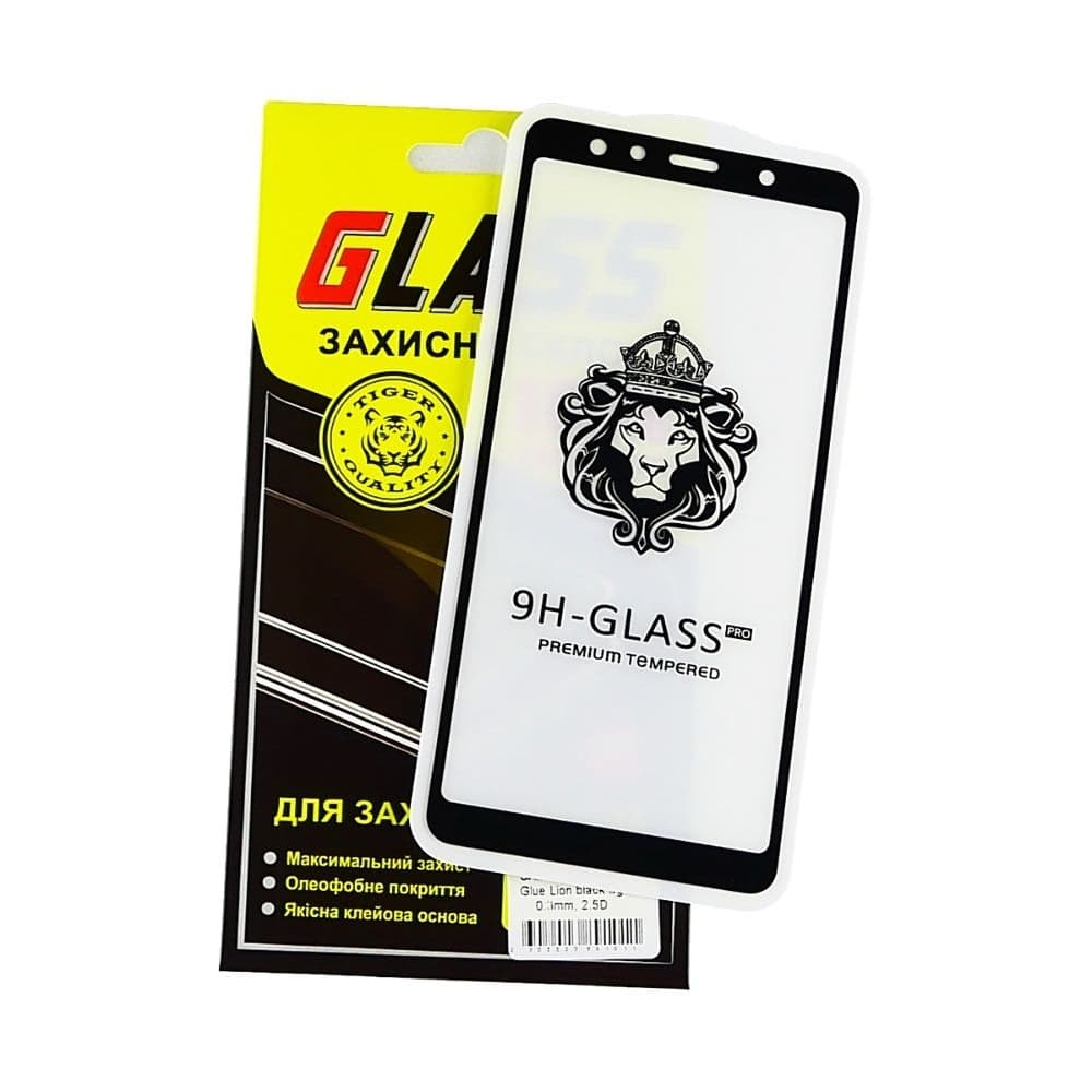 Закаленное защитное стекло Samsung SM-A750 Galaxy A7 (2018), черное, Lion, 0.3 мм, 2.5D, Full Glue (клей по всей площади стекла), совместимо с чехлом