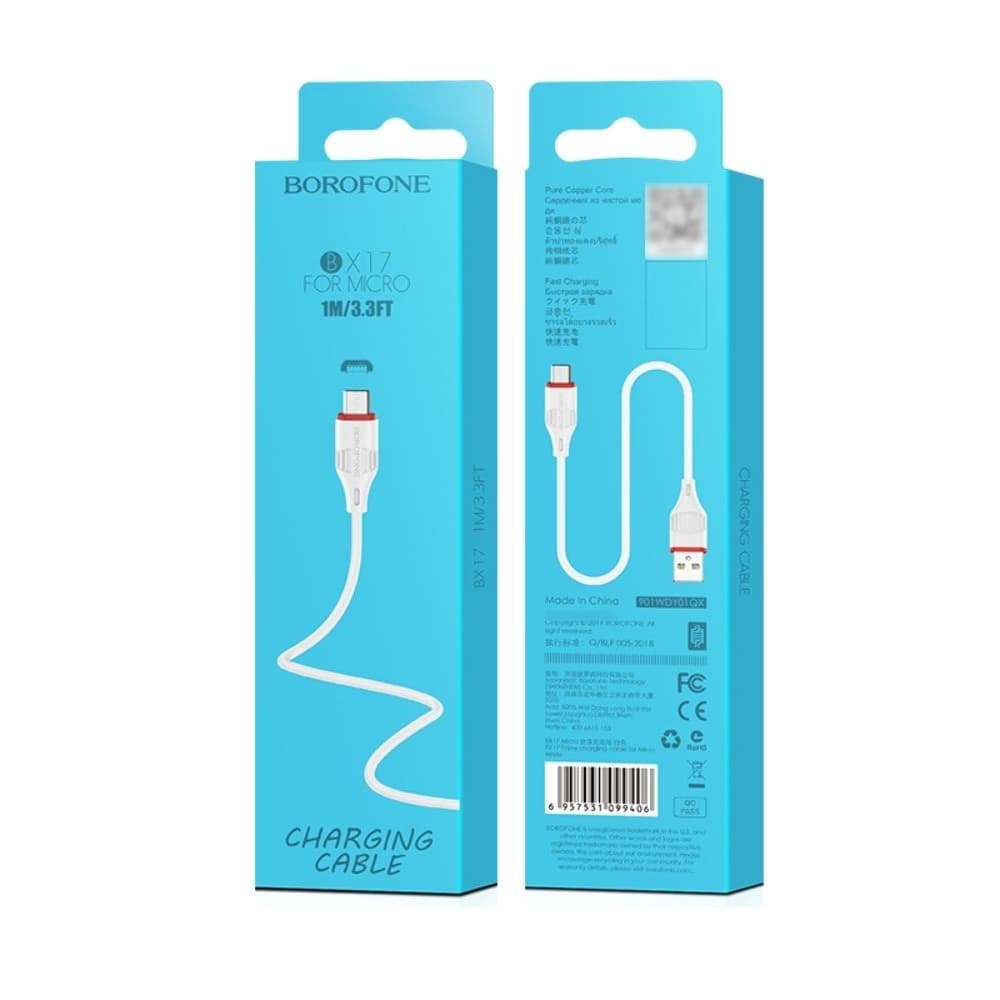 USB-кабель Borofone BX17, Micro-USB, 2.4 А, 100 см, білий