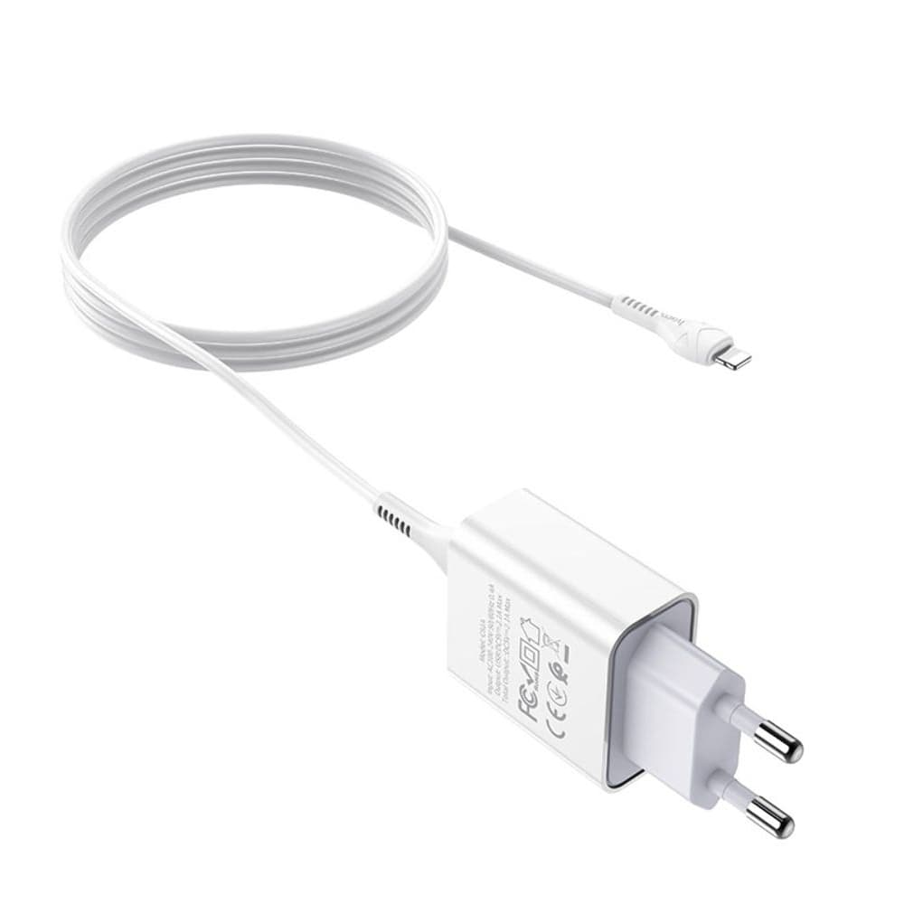 Сетевое зарядное устройство Hoco C81A, с USB-кабелем, Lightning, 2.1 А, 100 см