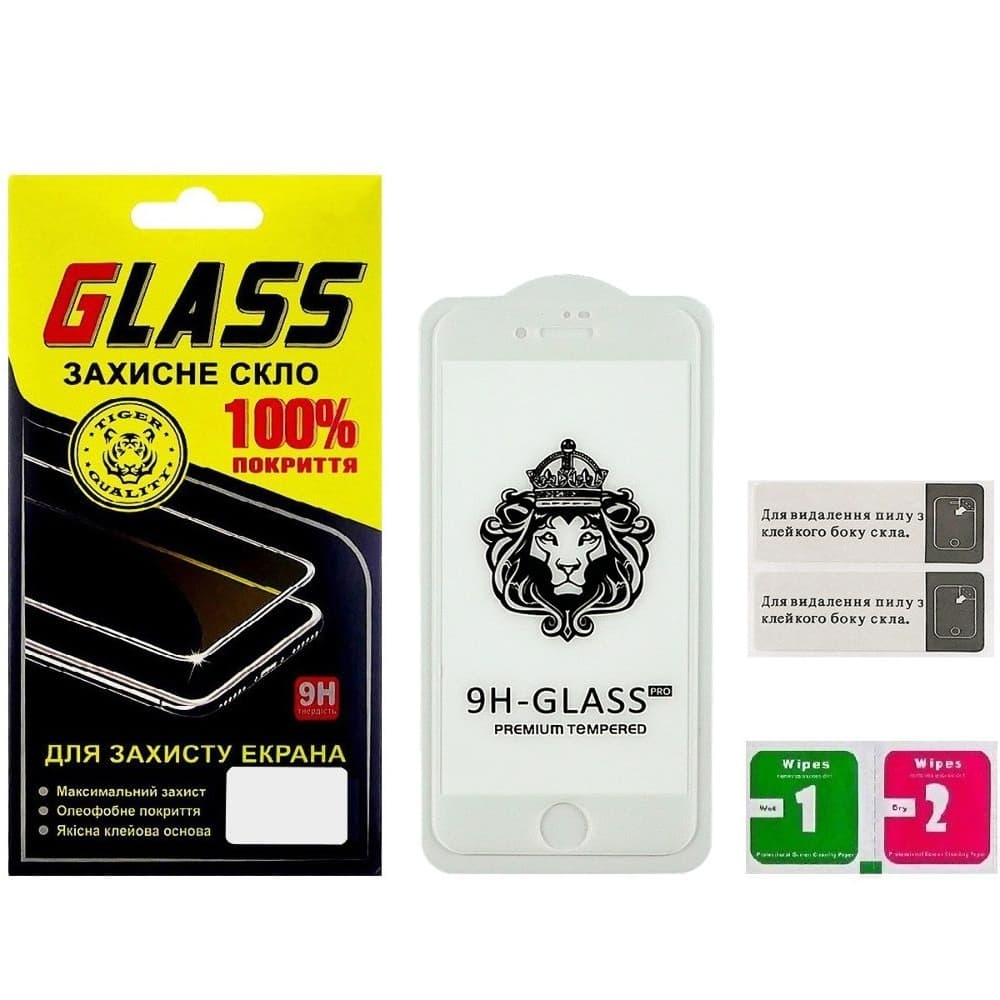 Закаленное защитное стекло Apple iPhone 7, iPhone 8, iPhone SE 2020, iPhone SE 2022, белое, Lion, 0.3 мм, 2.5D, Full Glue (клей по всей площади стекла), совместимо с чехлом