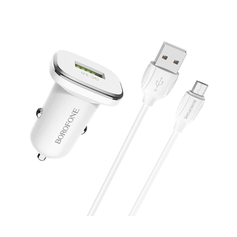 Автомобильное зарядное устройство Borofone BZ12A, 1 USB, 2.1 А, Quick Charge 3.0, Micro-USB, белое