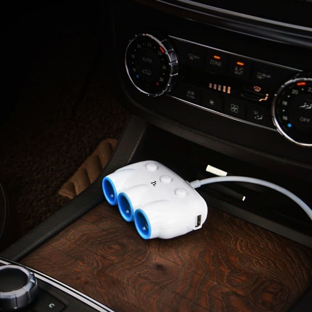 Автомобильное зарядное устройство Hoco C1, 2 USB, разветвитель прикуривателя, белое